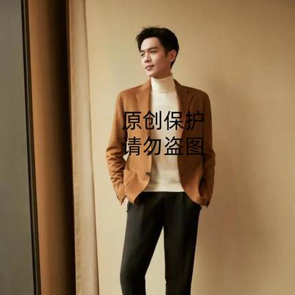 张若均同款纯羊毛呢子大衣男短款羊绒双面毛呢西装休闲西服外套