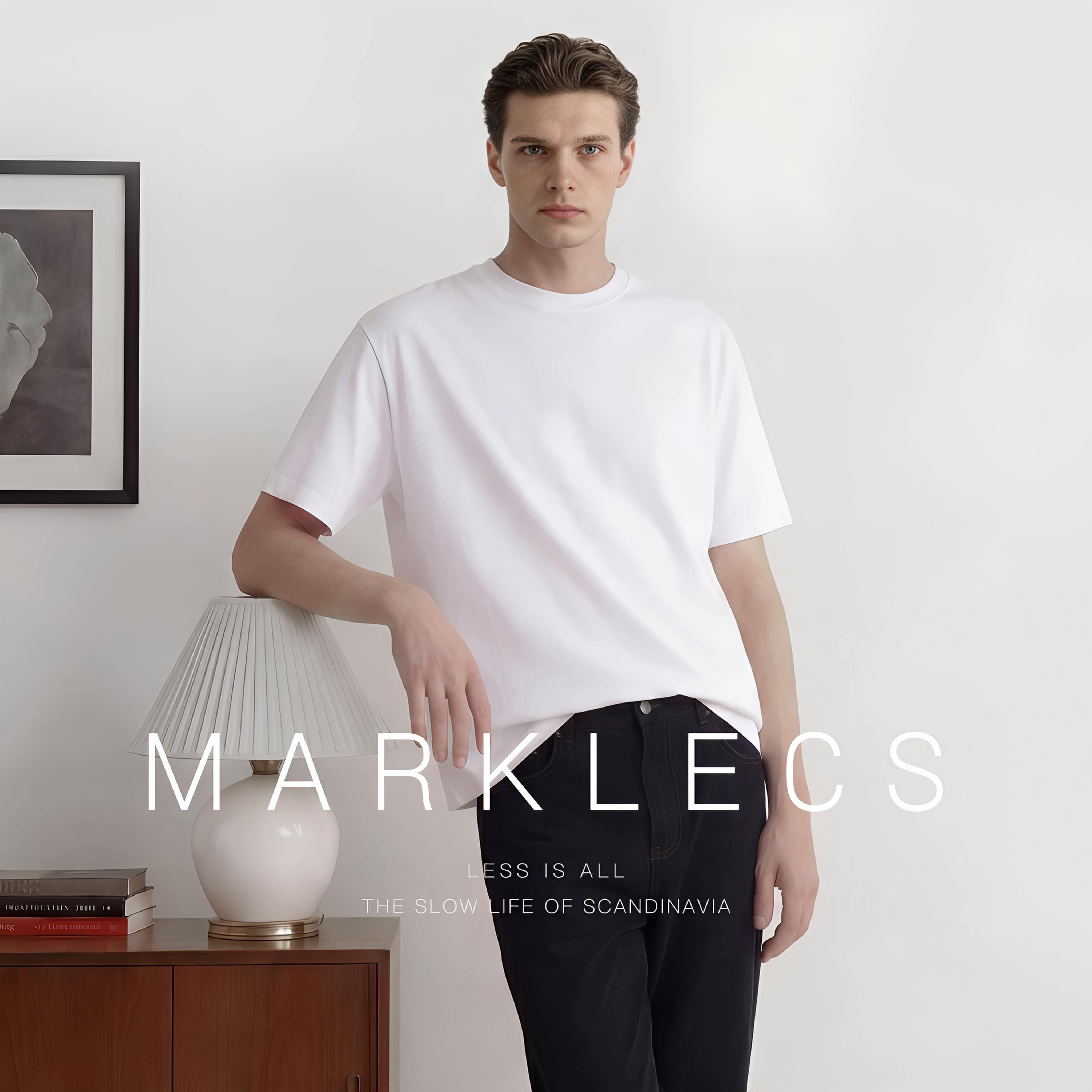 Marklecs凉感液氨T恤男士短袖丝光棉宽松纯色冰丝纯棉体恤打底衫