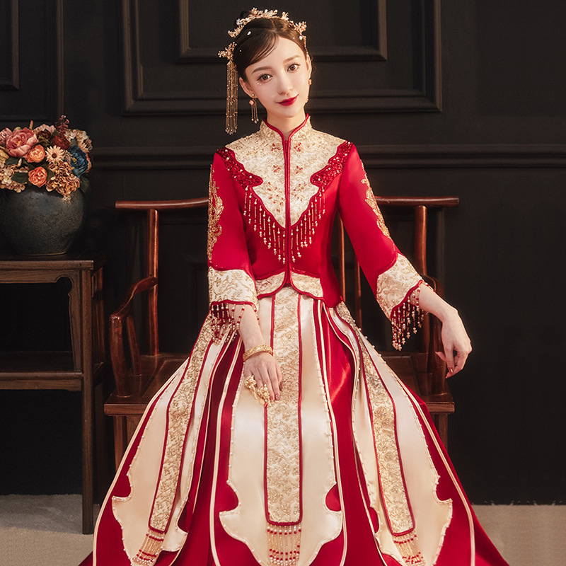 秀禾服2021新款秋季结婚新娘礼服女婚纱中式嫁衣中国风秀和服流苏