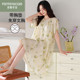 芬腾可安夏季 夏天丝麻高档睡衣 梭织棉纱布女士超仙睡裙带胸垫薄款
