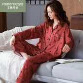 芬腾可安睡衣女春秋款 套装 纯棉长袖 可外穿家居服全棉秋冬宽松大码