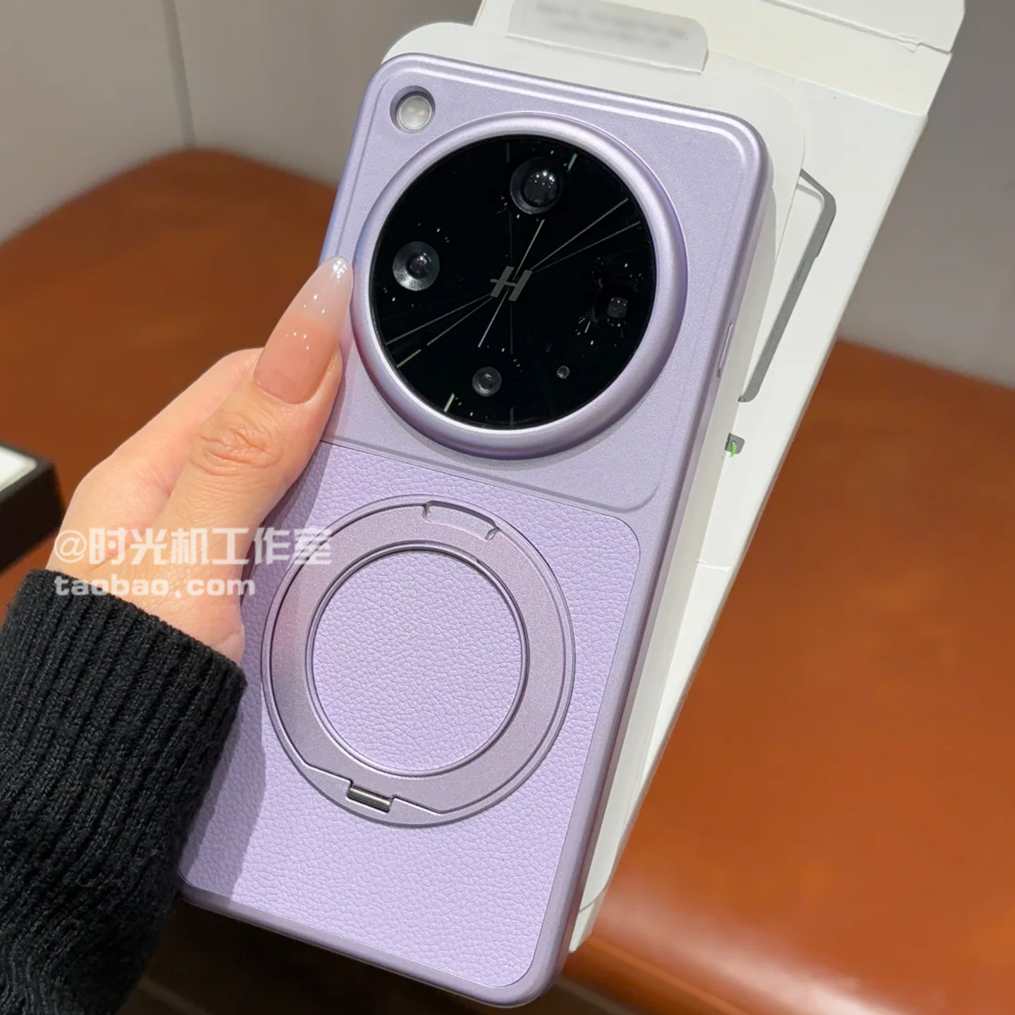 淡紫360°旋转磁吸支架荔枝纹适用OPPOFindx9Ultra手机壳X9/X8Pro素皮电镀磨砂抗指纹纯色追剧神器轻奢男女套