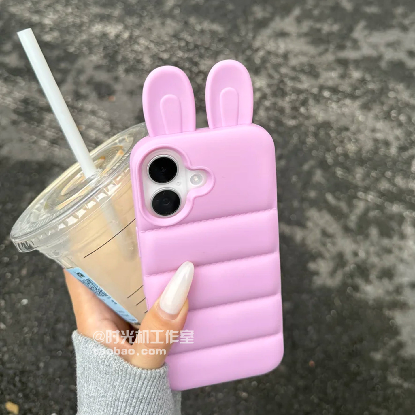 ins韩系少女粉立体兔耳朵适用iPhone17苹果17Promax手机壳16PRO条纹气囊防摔15纯色卡通可爱女保护套新款硅胶