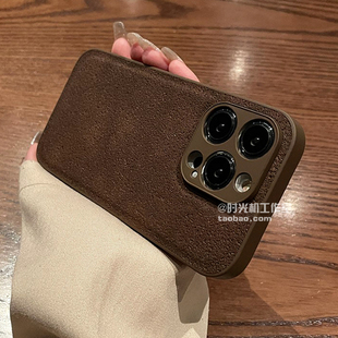 Mate60/50e月纹坑秋冬p70复古棕色皮质适用华为Nova11/10手机壳全包边p40pro新款p30荣耀200男100/90女防滑80