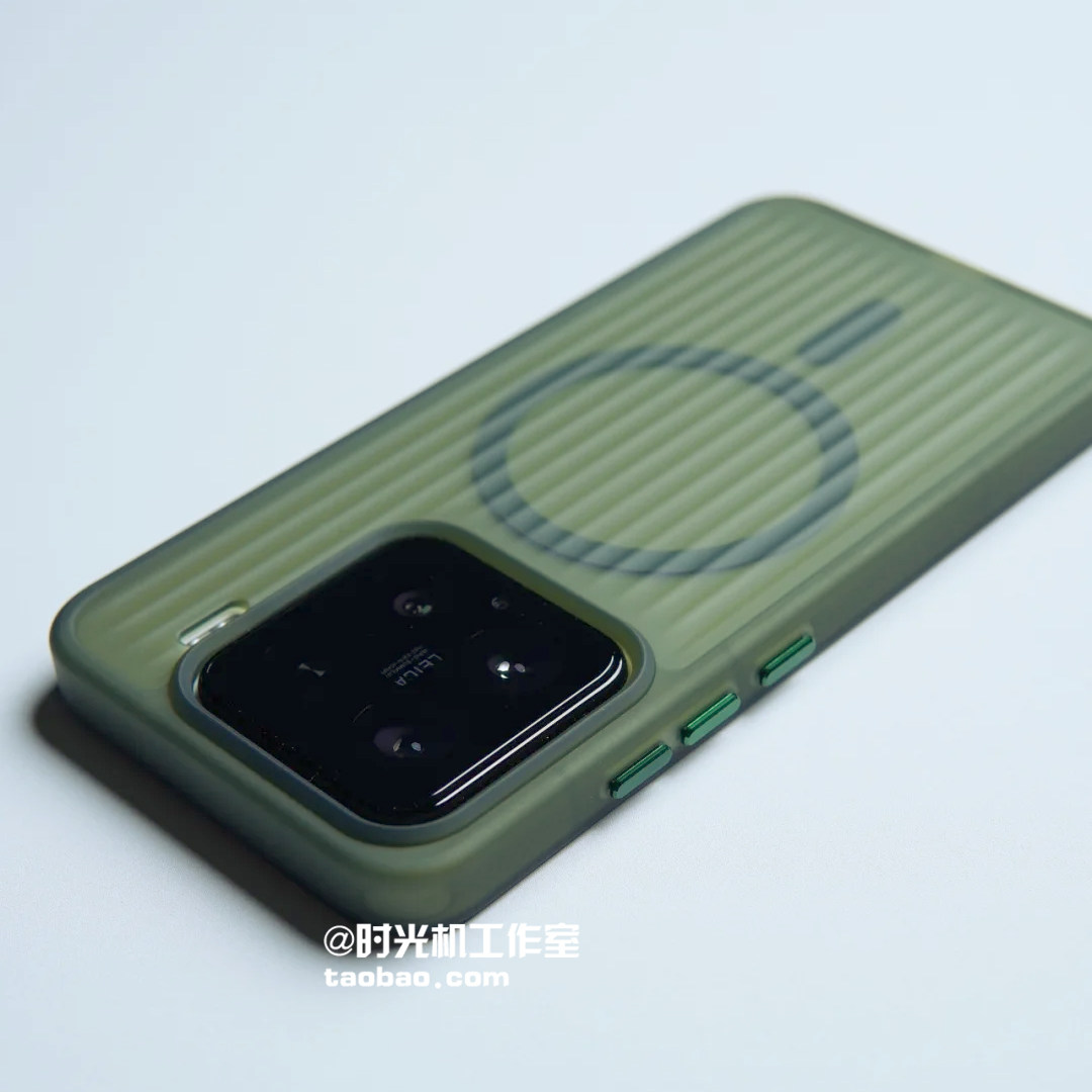软边防摔瓦楞二合一适用小米15/15pro手机壳立体行李箱纹Xiaomi14/14pro磁吸无线充电保护套13磨砂半透明绿色