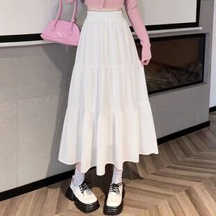 2025新款 a字裙蛋糕裙女半身长裙 白色半身裙女春夏裙子小个子长款