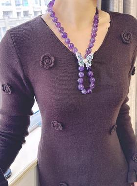 紫晶石项链女女紫色首饰时尚超大