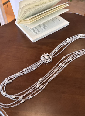 白色系轻奢小众多层串珠毛衣链女