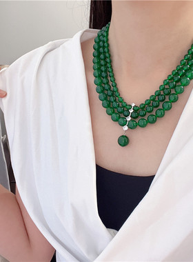 绿玛瑙锁骨链女多层首饰气质豪华