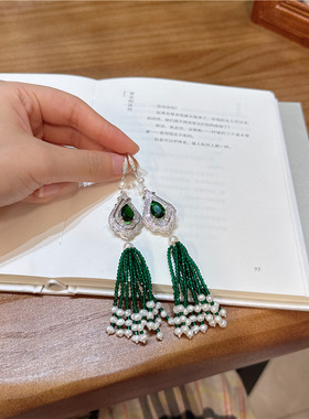绿色首饰女显脸瘦轻奢女长款耳环