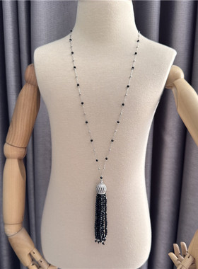 黑尖晶石长款流苏毛衣链时尚气质