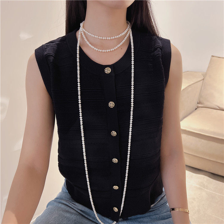 淡水珍珠扁圆毛衣链超长款项链