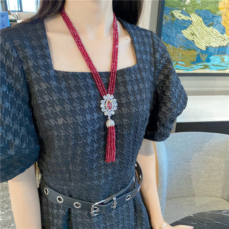 超美红色玉髓多层项链气质颈链