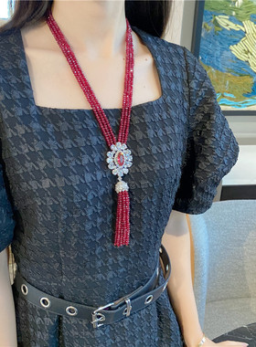 超美红色玉髓多层项链气质颈链