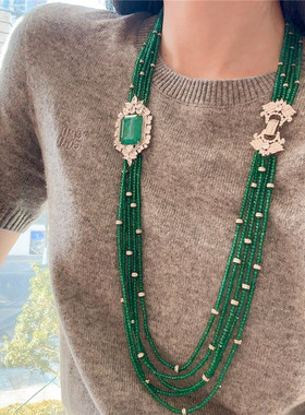 绿玉髓多层长款轻奢毛衣链首饰女