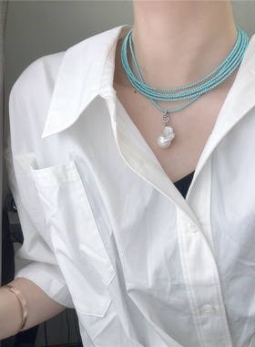 蓝色松石多层项链轻奢气质巴洛克