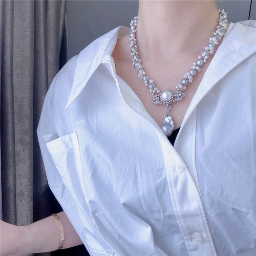 天然珍珠灰色项链优雅大气首饰女