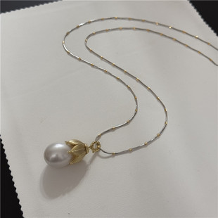 超大颗天然淡水珍珠15-16mm吊坠高级感925纯银镀金长款项链气质女