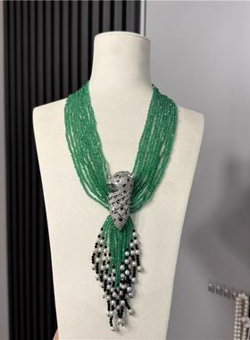 绿玛瑙珍珠多层设计高级感毛衣链
