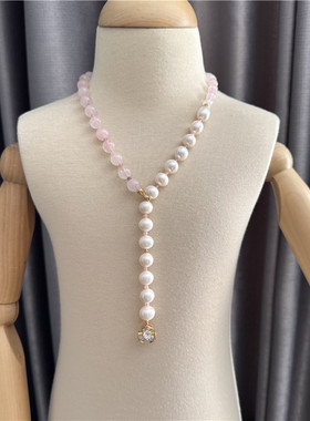 天然淡水珍珠项链小众设计粉晶石