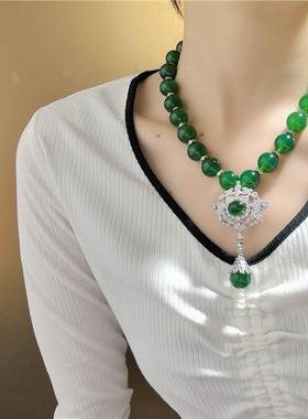 创意新中式复古天然项链绿玉髓