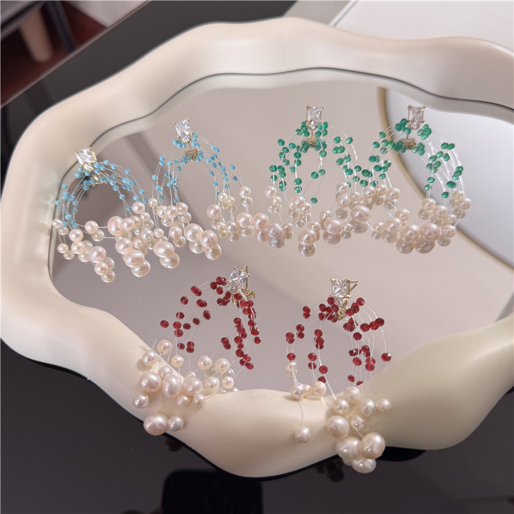 天然珍珠长款流苏耳环时尚气质女