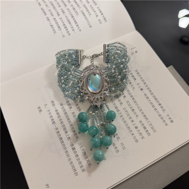 天然磷灰石镶嵌小珍珠手链小众设计高级感多层豪华手串轻奢手饰女