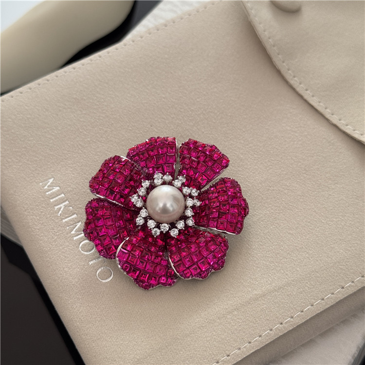 天然珍珠红色系豪华胸针奢华别针