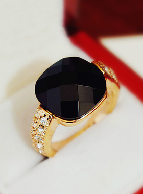 黑玛瑙宝石水晶中钻戒指人气方形