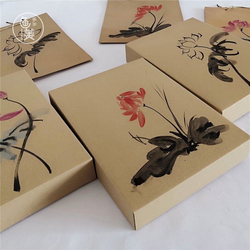 礼盒纸包装盒中国风手工绘画古风旗袍汉服围巾礼品通用包装原创