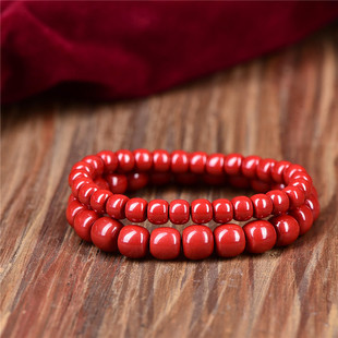 原矿帝王砂老型桶珠佛珠手串男女款高含量朱砂本命年手链首饰