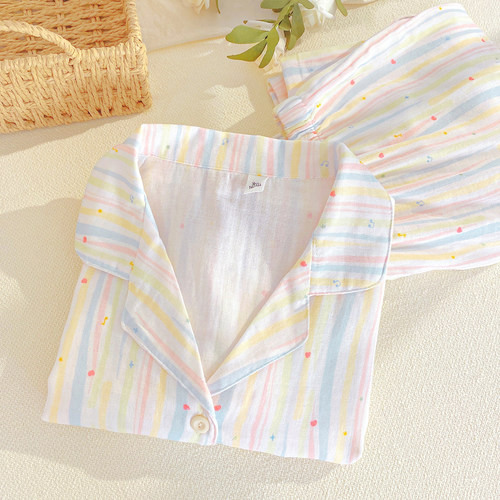 纯棉双层纱睡衣女短袖家居服套装