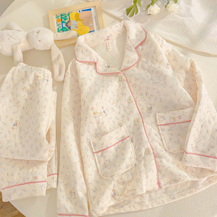 空气棉睡衣女款加厚秋冬季长袖甜美小个子家居服三层夹棉2025新款