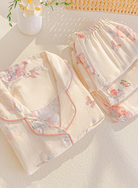 国风睡衣女士柔软竹棉套装春秋款长袖长裤夏薄款纱布家居服可外穿