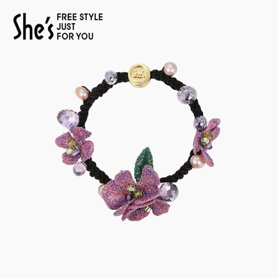 shes茜子刺绣花朵珍珠发绳