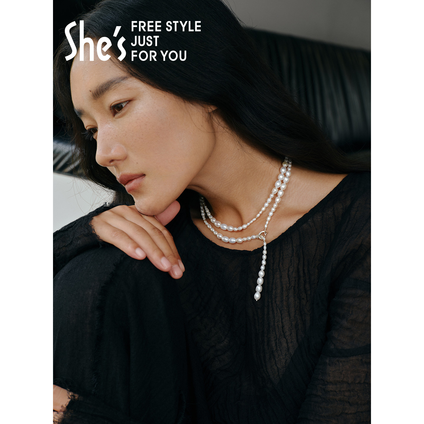 [新品]shes茜子原创淡水珍珠项链叠戴轻奢高级感长颈链女节日礼物