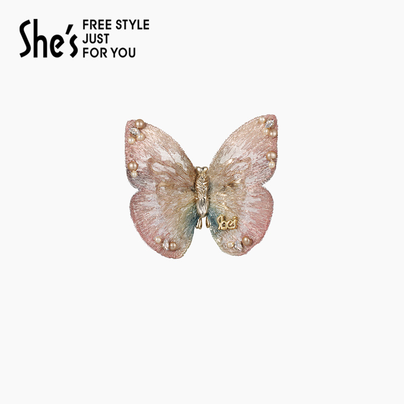shes茜子自然复刻原创国风刺绣蝴蝶胸针轻奢高级感小众设计胸花