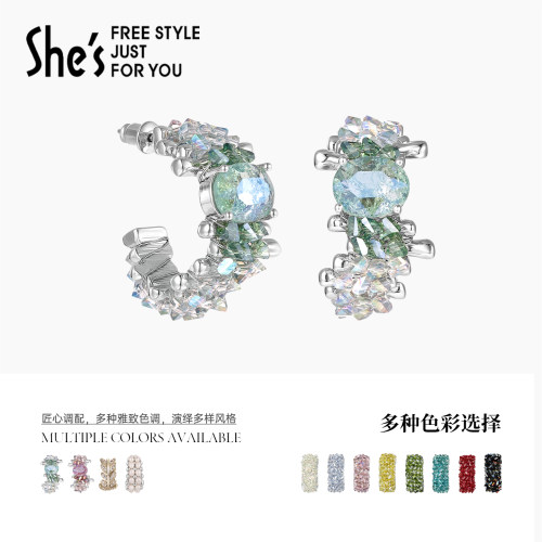 shes璀璨工艺水晶925银针耳钉