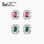 shes祖母绿色925银针耳钉2025新款 爆款 轻奢高级感耳饰品耳环