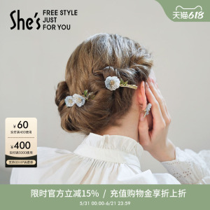 shes茜子浪漫玫瑰花朵马尾横夹