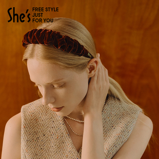 shes茜子轻简循迹褶皱丝绒高颅顶发箍头箍高级感发卡秋冬发饰