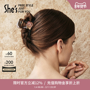 shes茜子莫奈印象浪漫树脂玫瑰花朵抓夹高级感发抓鲨鱼夹生日礼物