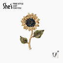 shes茜子梵高向日葵原创手工钉珠水晶胸针高端精致时尚 胸花礼物