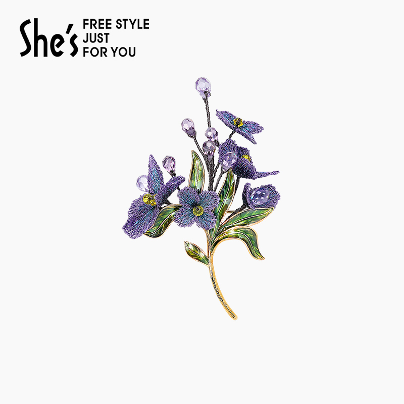 渐变色刺绣 可作伴手礼 手工勿忘草胸针