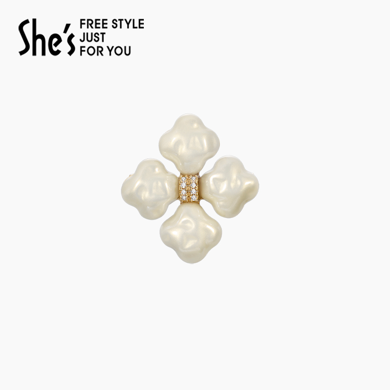 shes茜子工艺珍珠四叶草胸针
