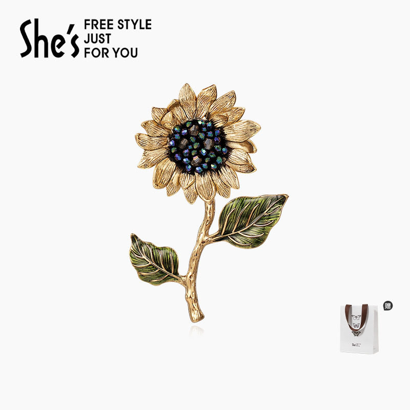 shes梵高向日葵原创手工钉珠水晶胸针高端精致时尚胸花教师节礼物图片