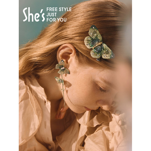 shes璨刺绣蝴蝶夹发卡