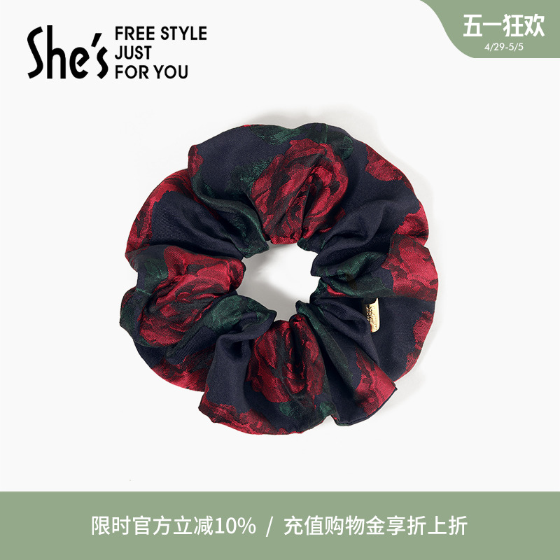 shes茜子轻简循迹复古玫瑰提花大肠盘发发圈马尾发绳头花头饰发饰