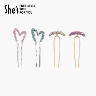 shes茜子耀我宣言轻奢璀璨工艺水晶U型发簪盘发簪子高档日常通勤