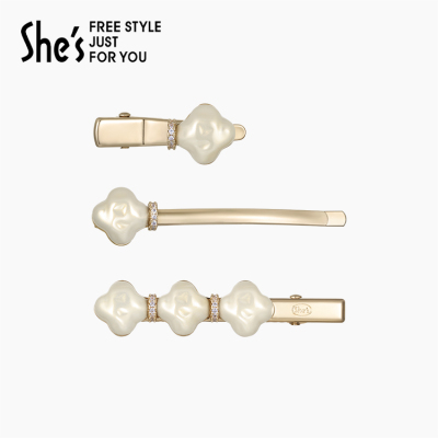 shes茜子工艺珍珠四叶草碎发边夹
